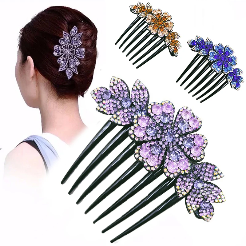 

Crystal Flower Hair Combs Vintage Fashion Hair Maker Bun Shiny Rhinestones Hairpins Luxury Girls Headwear Women Hair Accessories