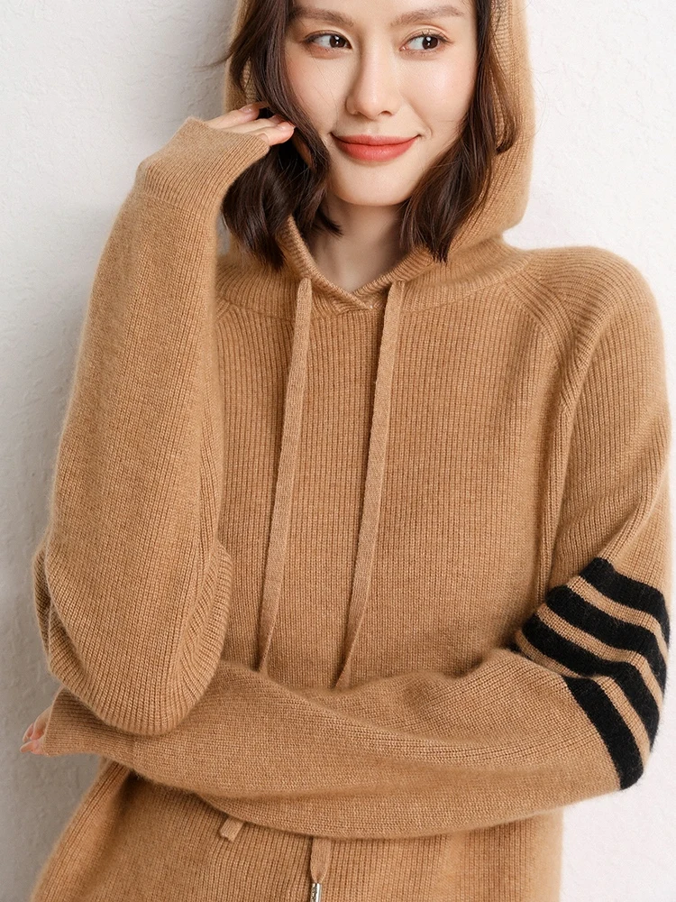 Новый женский пуловер из 100% кашемира с капюшоном толстая теплая кашемировая