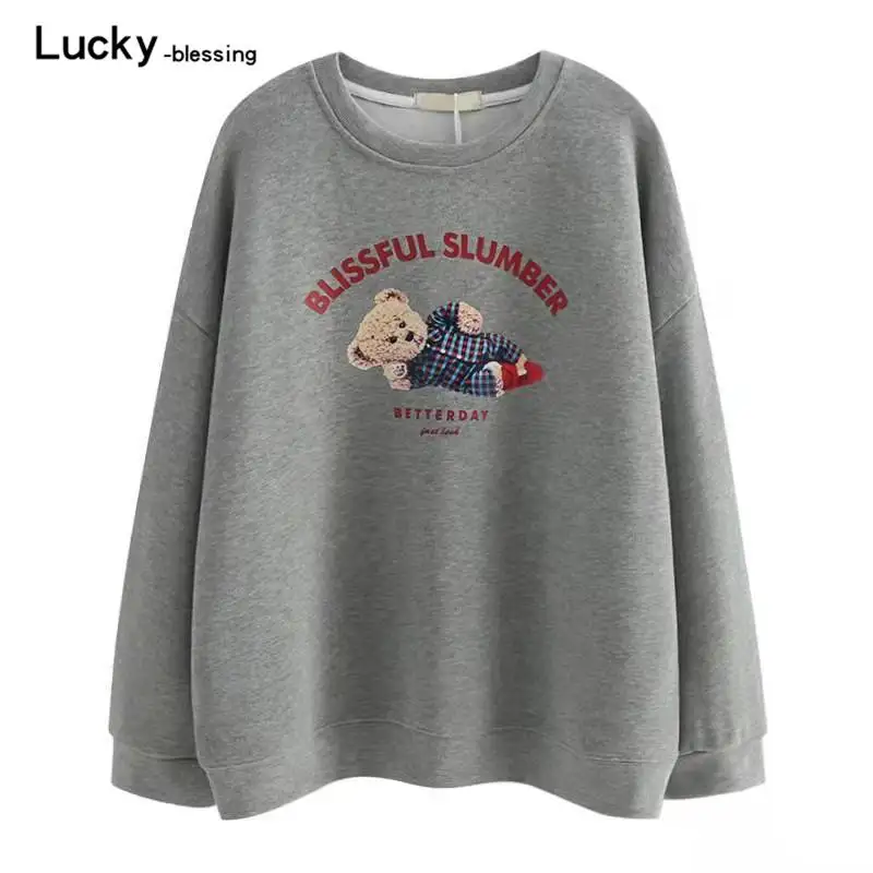 

Women Print Gray Sweatshirts Vintage Oversize Long Sleeve O Neck Loose Pullovers Female korean Tops Hoodies Spring Fall 2022 New