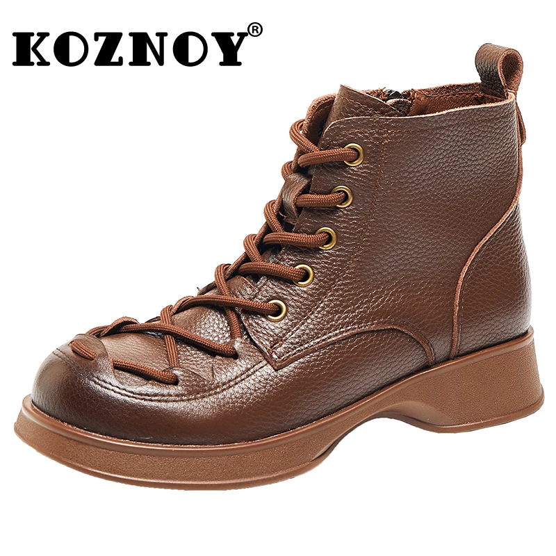 

Koznoy 3cm Natural Cow Genuine Leather Autumn Spring Flats Wedge Women Boots Ankle Mid Calf Ethnic ZIP Platform Moccasins Shoes