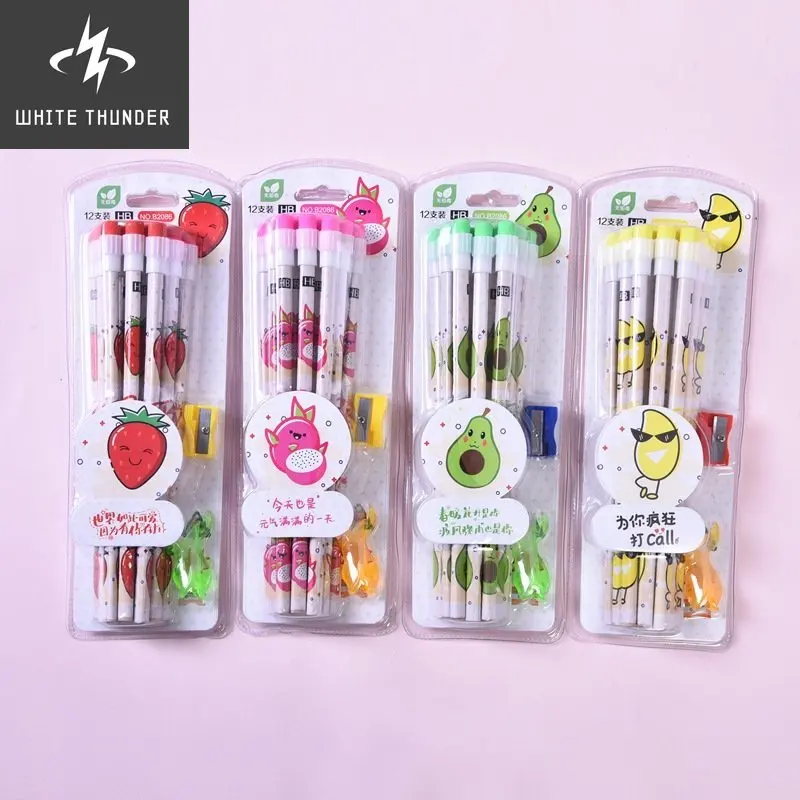 

12pcs Kawaii Kids Pencil HB Standard Wooden Pencils With Eraser Candy Color Student Stationery Writing Drawing School Supplies