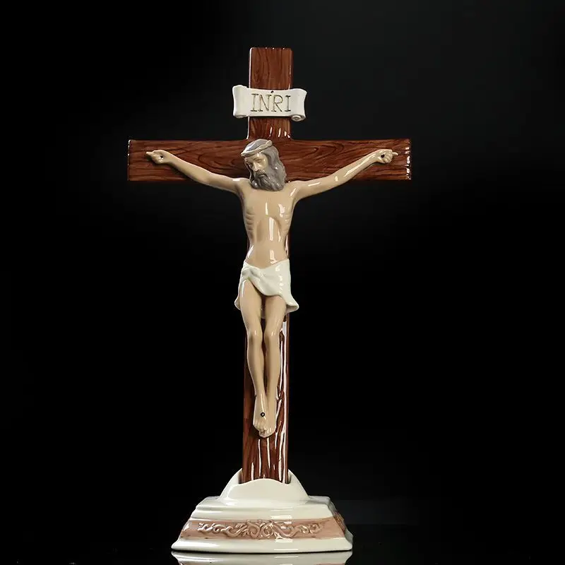 

European Fine Ceramic Big Cross Resin Suffering Like Pendant Ornaments Home Decoration Hanging Wall Craft Gifts