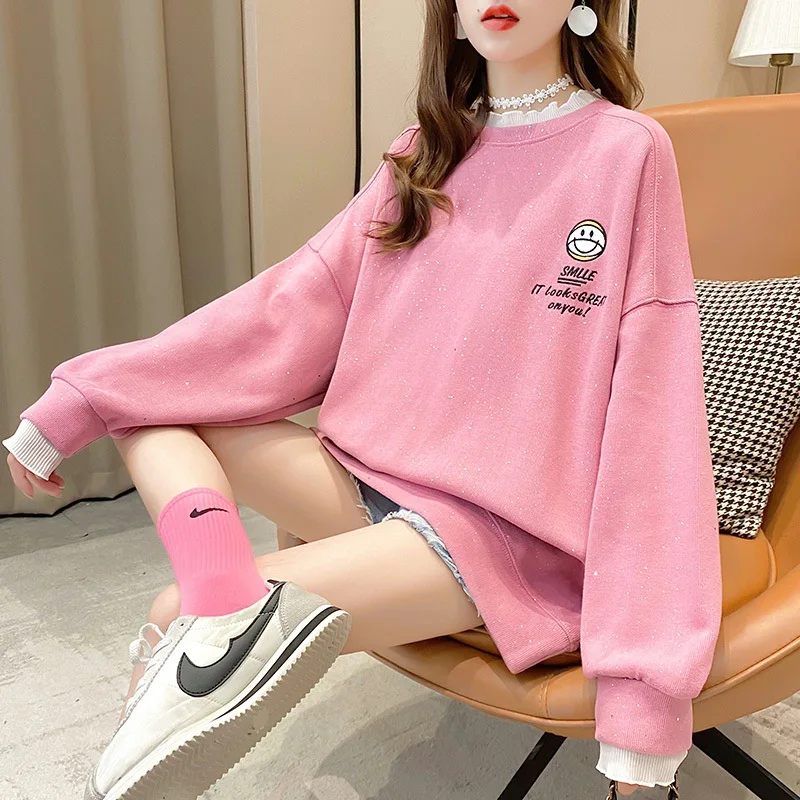 

2022 Spring & Autumn New Simple Solid Color Casual Lazy Style Round Neck Sweater Korean Oversize Loose Women Tops Free Shipping