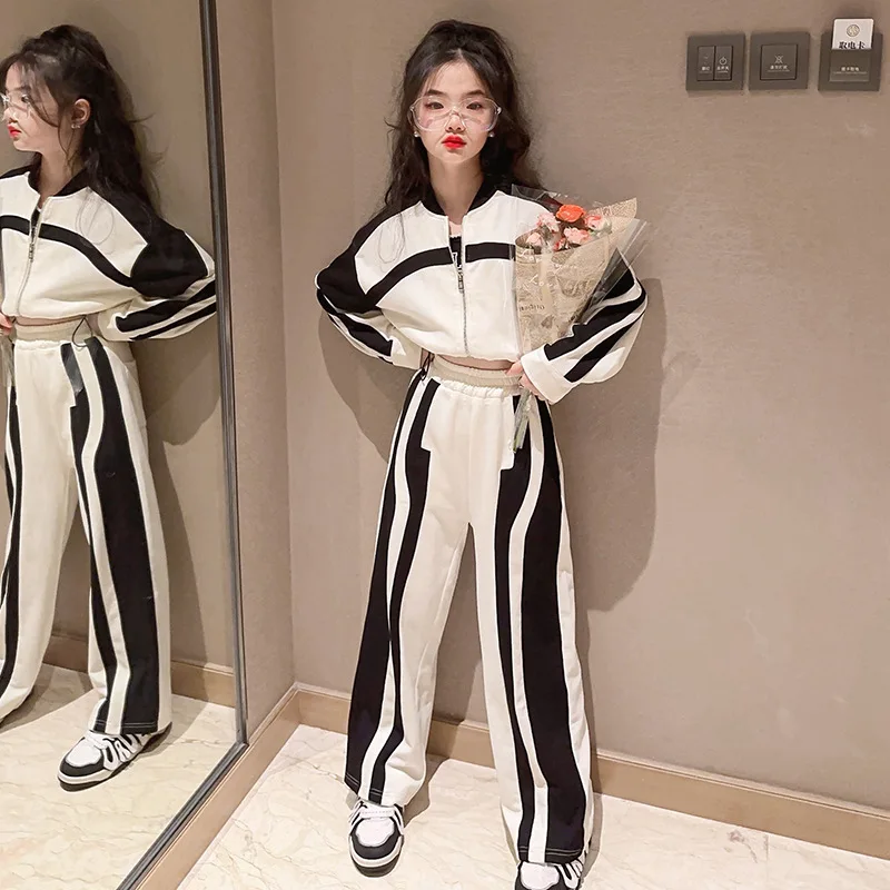 

Children Clothes Spring Autumn Teenage Girls Fashion Color Matching Tracksuit Jacket + Pants 2pcs Kids Long-sleeved Set Outfits