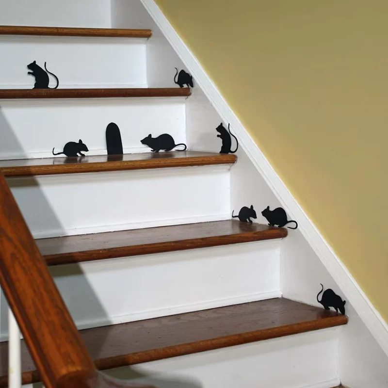

Wall Decal Creepy Stair Mice with Mouse Hole Trick or Treaters Gifts Removable Wall Sticker Halloween Party Decoration Supplies