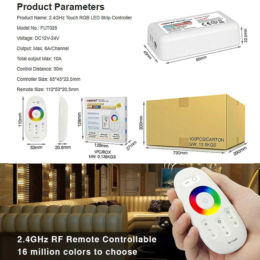 Контроллер Miboxer Fut025 Rgb 2 4 Ггц Rf С Сенсорным Управлением