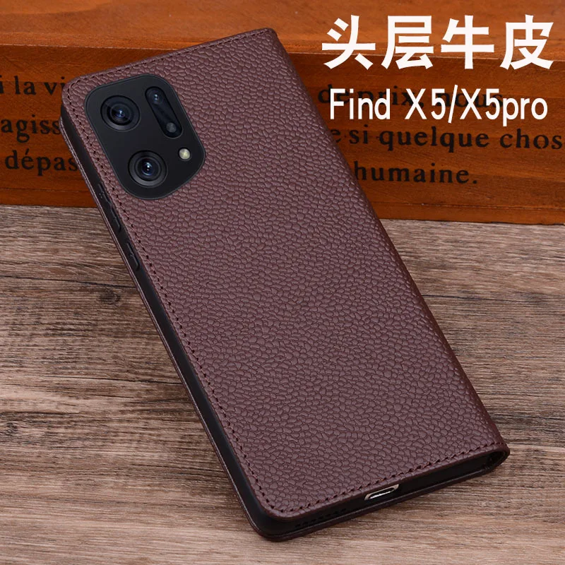 Hot Sales Luxury Genuine Leather Flip Phone Case For For Oppo Find X5 Pro Leather Half Pack Phone Cover Procases Shockproof