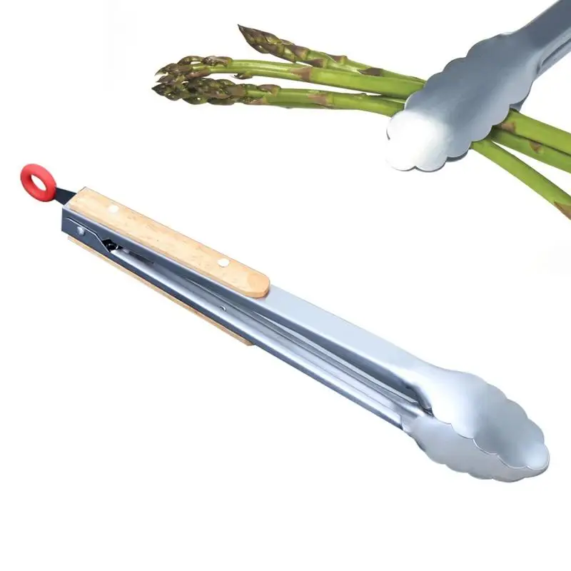 

Stainless Steel Kitchen Tongs Heavy Duty Metal Locking Tong With Wooden Handle Kitchen Food Tongs For Cooking Grilling Barbecue
