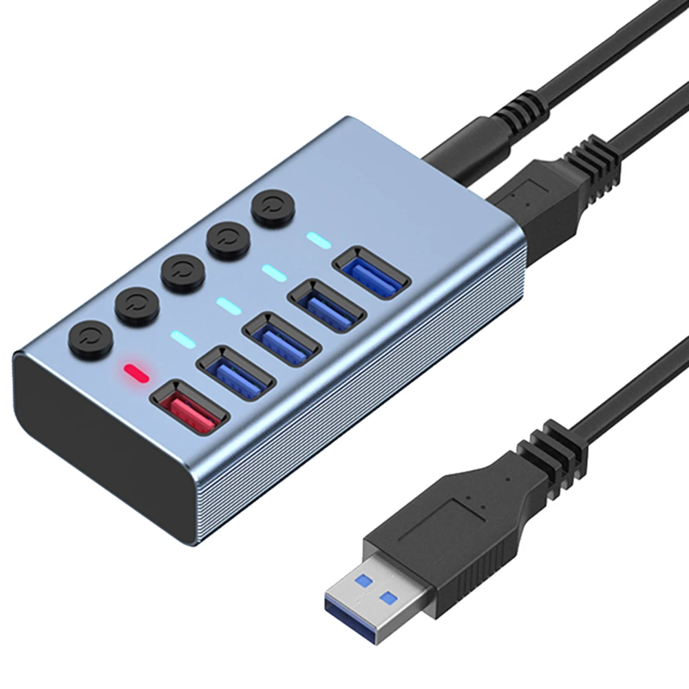 

5 Ports USB3.0 Splitter Computer Extender USB HUB 2.4A Fast Charging Port External 12V Power Supply -EU Plug
