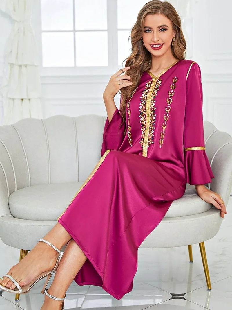 Ramadan Eid Mubarak Kaftan Satin Abaya Dubai Arabic Turkey Islam Hijab Muslim Long Evening Dress For Women Robe De Soiree Femme