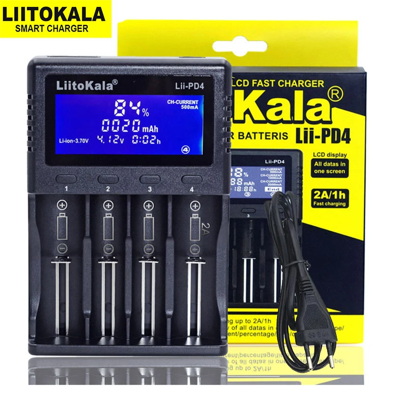 Умное зарядное устройство LiitoKala Lii-PD4 18650 LCD для литиевых и NiMH батарей 17500 26650 AA AAA 21700