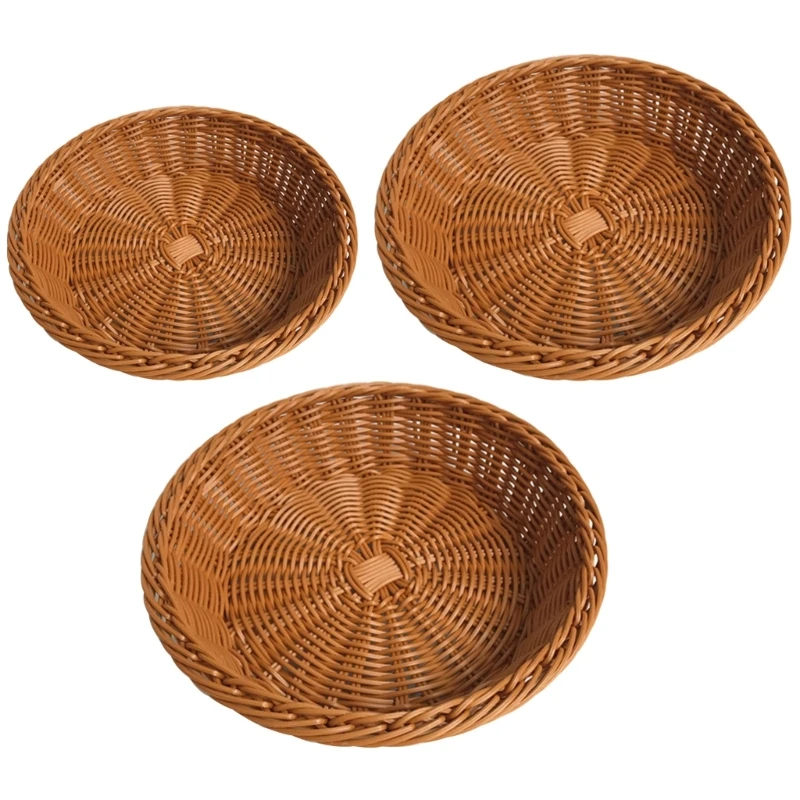 

Пасхальная плетеная корзина для хлеба, круглая корзина из искусственного ротанга для фруктов, Настольная корзина для сервировки еды и овощей, коричневая корзина для еды