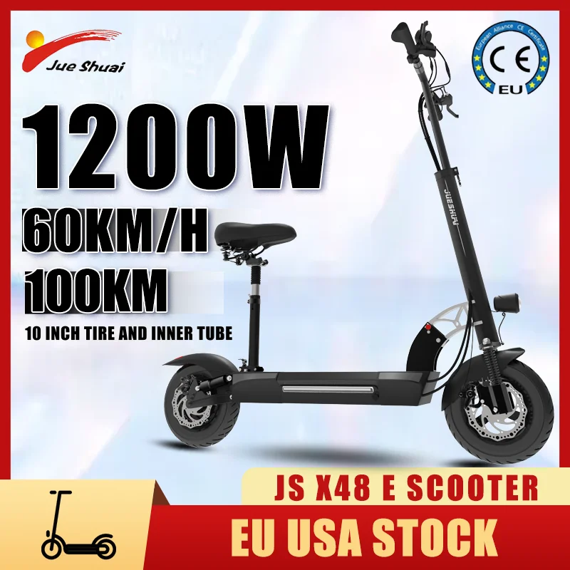 

электросамокат Электрический скутер 60 км/ч для взрослых, 48 В, 1200 Вт, 10-дюймовая шина с внутренней трубкой, скутер 100 км, складной электроскутер с амортизацией