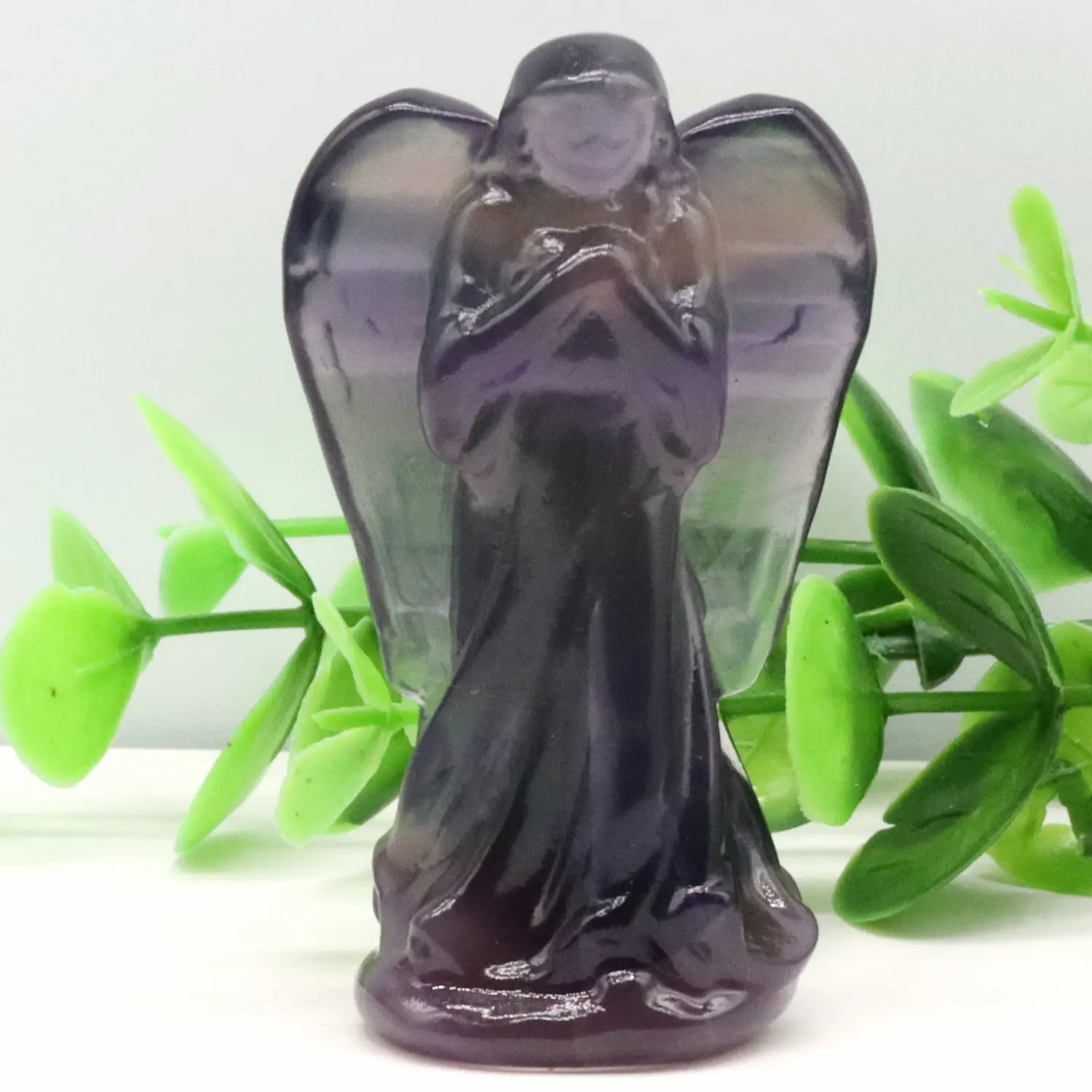 

63g Natural Fluorite Angel Carving Gemstone Crystal Reiki Healing Stone Lucky Crafts Room Desk Decoration Statue Gift