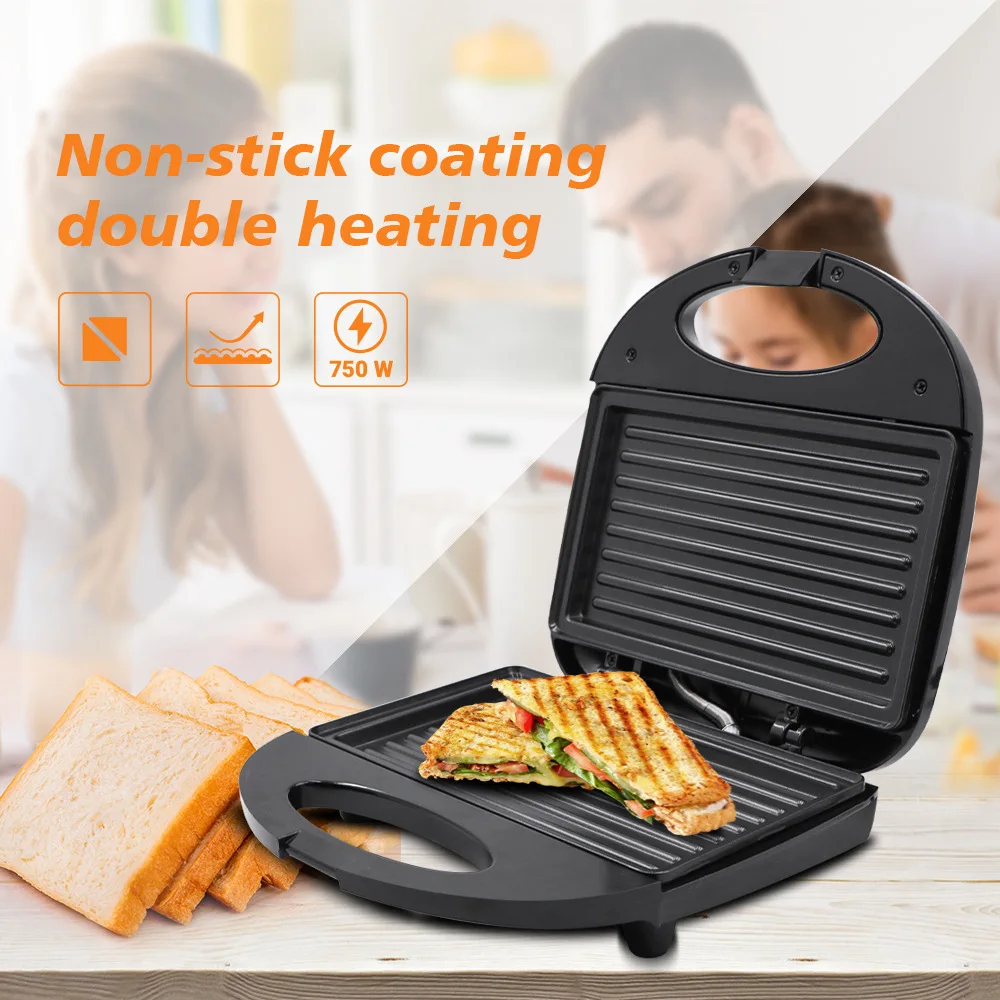 Electric Commercial Panini Press Grill Sandwich Maker Non-stick Coated Plates Panini Grill Sandwich Maker Toaster
