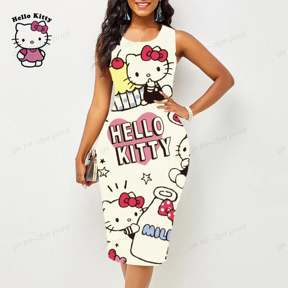 

Женское длинное Бандажное платье с открытой спиной и принтом Hello Kitty