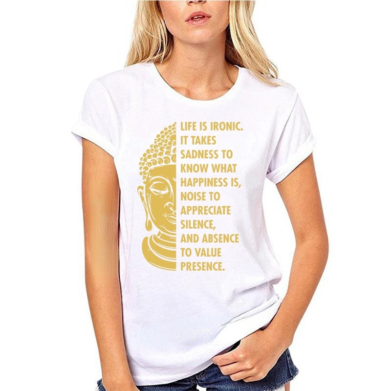 Футболка с надписью буддизм Life Is Ironic печаль к счастью летняя модная мужская и