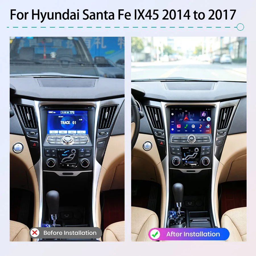 Фото Автомагнитола для Hyundai Santa Fe IX45 2014-2017 с беспроводным CarPlay, Android Auto, навигацией, стереосистемой, мультимедиа, видеоплеером и Wi-Fi №2