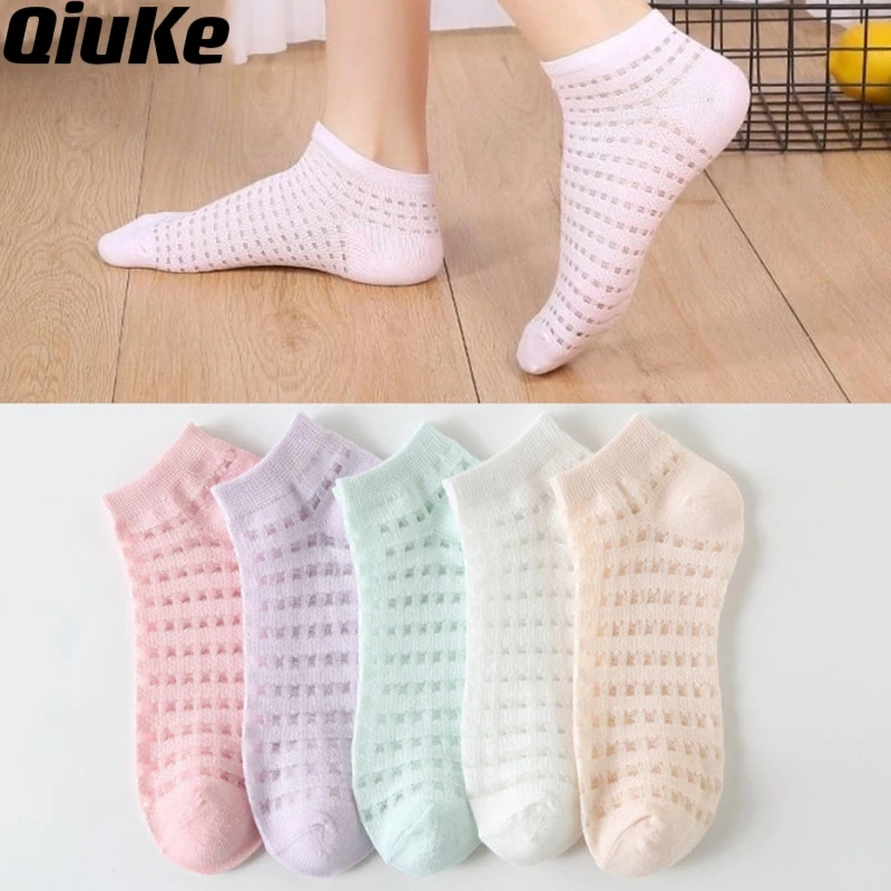 

5Pairs Lot Women Short Cute Boat Socks Soft Lace Flowers Ankle Summer Cotton Silk Female BreaThable Thin