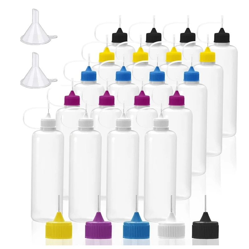 

20Pcs 4Oz Precision Tip Applicator Bottles 120Ml Translucent Glue Bottle Multicolor Lid With 2Pcs Mini Funnels