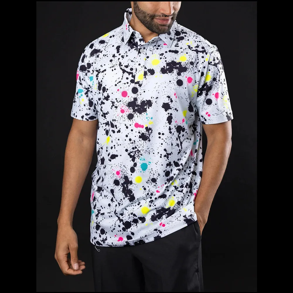 Men's Golf Polo Shirts Fashion Lapel Tie Dye Summer Short Sleeves Gym Workout Sports Casual Top T-Shirt Badminton Clothes