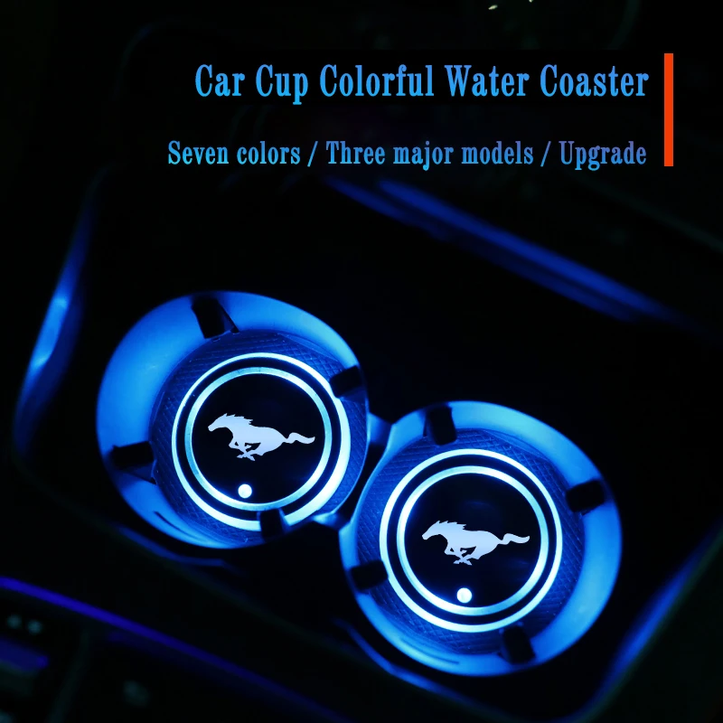 

Luminous Car Water Cup Coaster Holder 7 Colorful Led Atmosphere Light USB Charging For Ford Mustang GT SHELBY Convertible Coupe