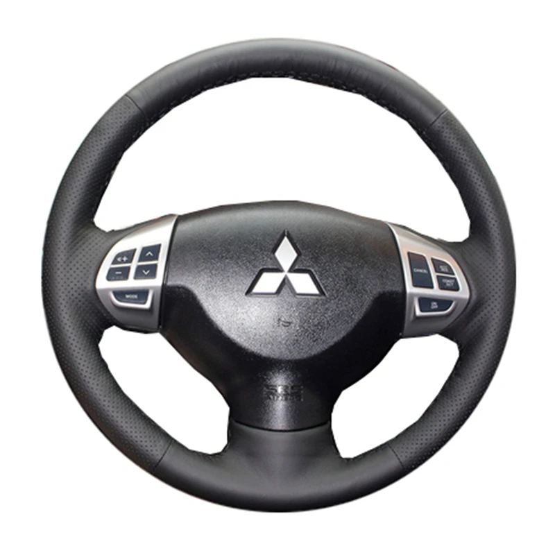 Фото Черный чехол на руль из натуральной кожи для Mitsubishi Lancer X 10 Pajero Sport Outlander ASX Colt Citroen C-Crosser №2
