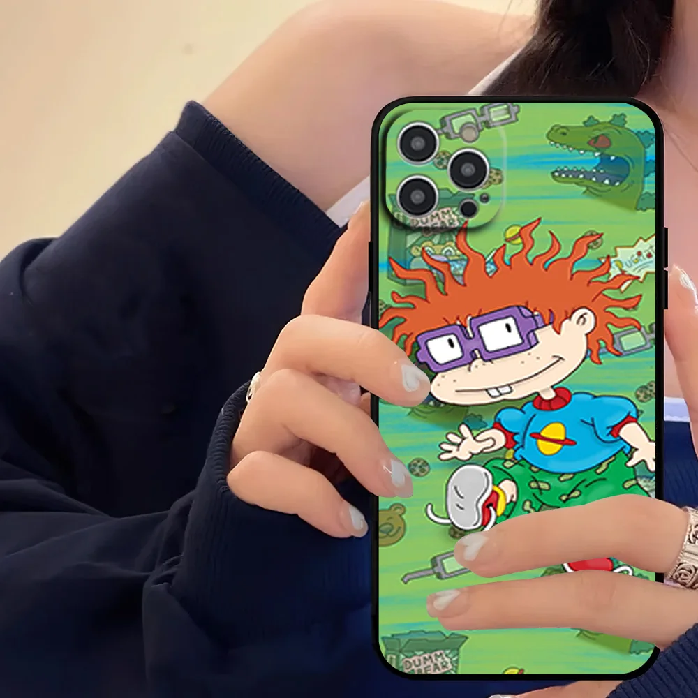 Cartoon R-Rugrats Funny Phone Case For iPhone 16 11 12 13 14 15 Pro Max Plus Black Soft Shell