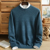 winter middle aged mens thickened cashmere sweater pullover round neck jacquard solid color striped loose bottoming sweater