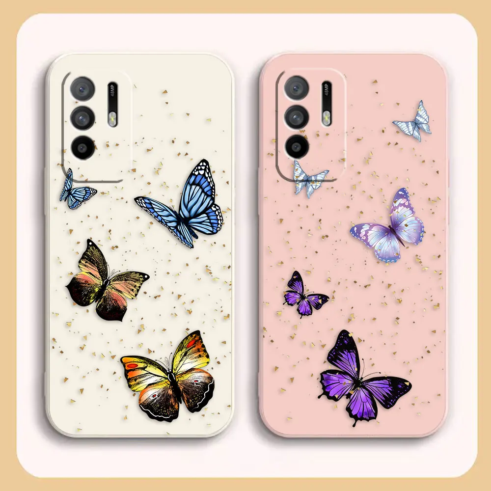 

Case For OPPO A54 A55 A57 A91 A93 A92S A93S A94 A95 A96 4G 5G A15 Colour Simple Liquid Silicone Case Dotted Butterfly