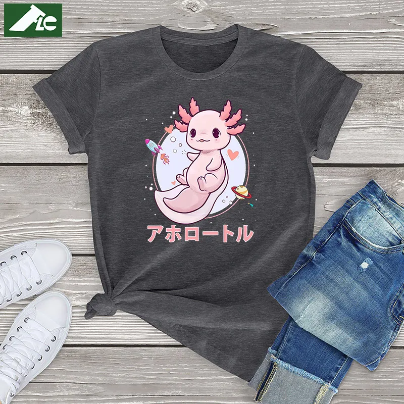 

Pastel Goth Axolotl Kawaii японское аниме в эстетике оверсайз футболка с коротким рукавом графическая футболка Женские топы женские модные рубашки