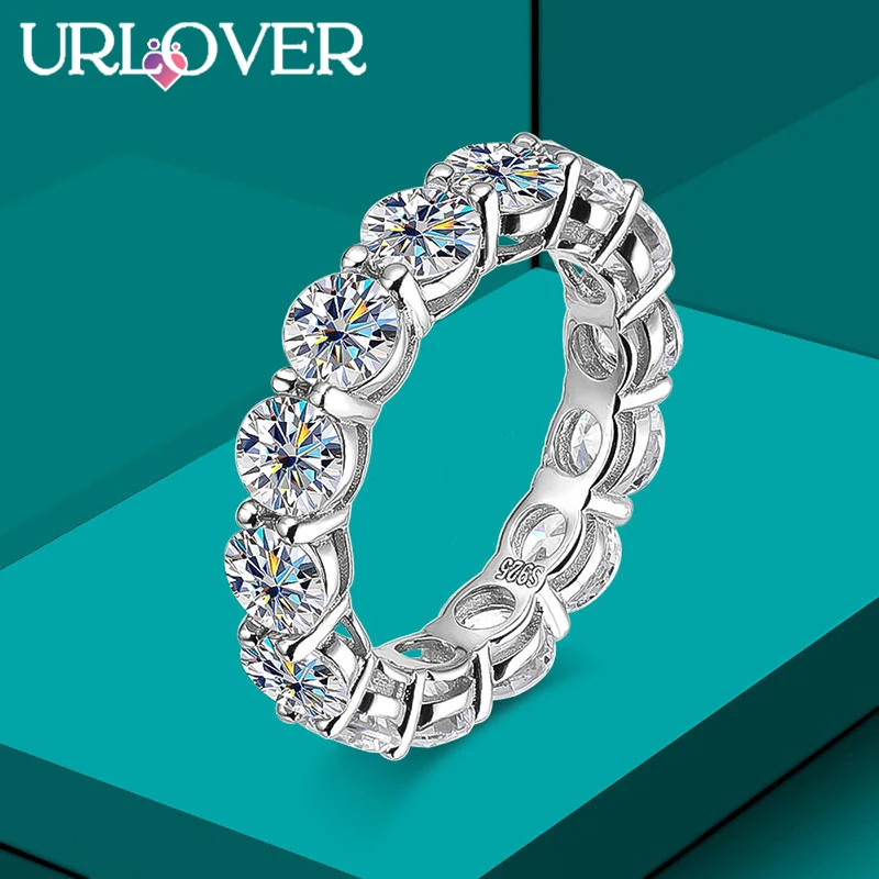 

URLOVER 5mm 7ct D Color Moissanite Ring 925 Sliver Plated with White Gold Wedding Band Eternity Band Engagement Rings For Women