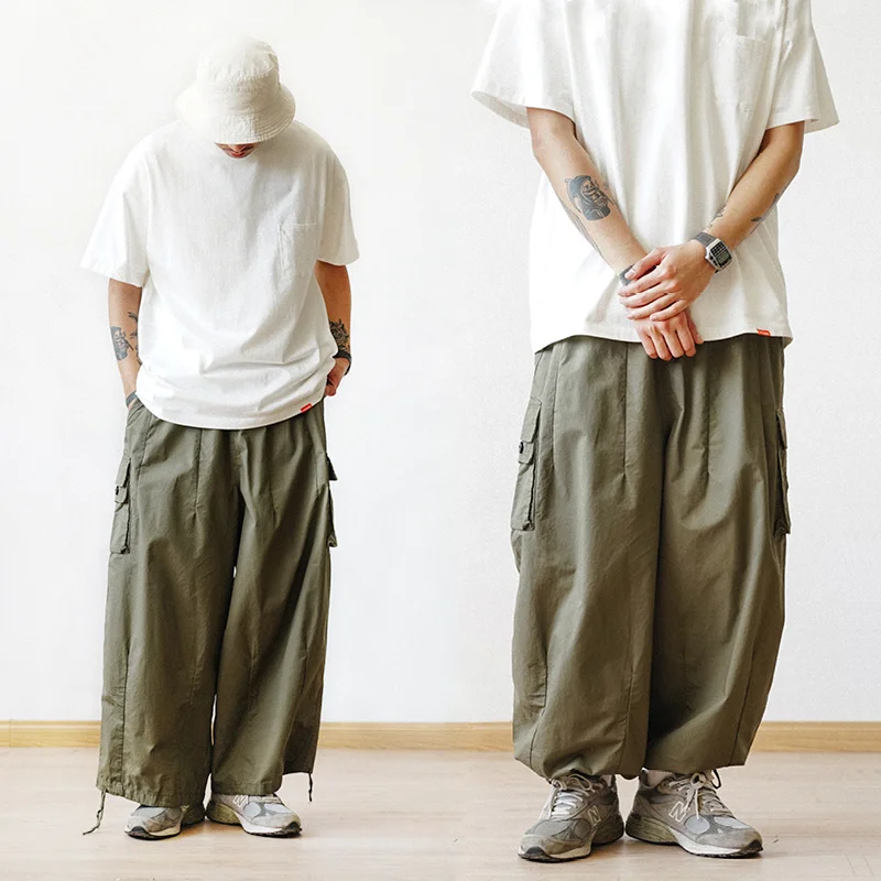 

Multi-Pocket Caro Pants Men's Casual Solid Colour Strait Pants Bay Wide-le Cropped Pants Men Ankle-lent Pants