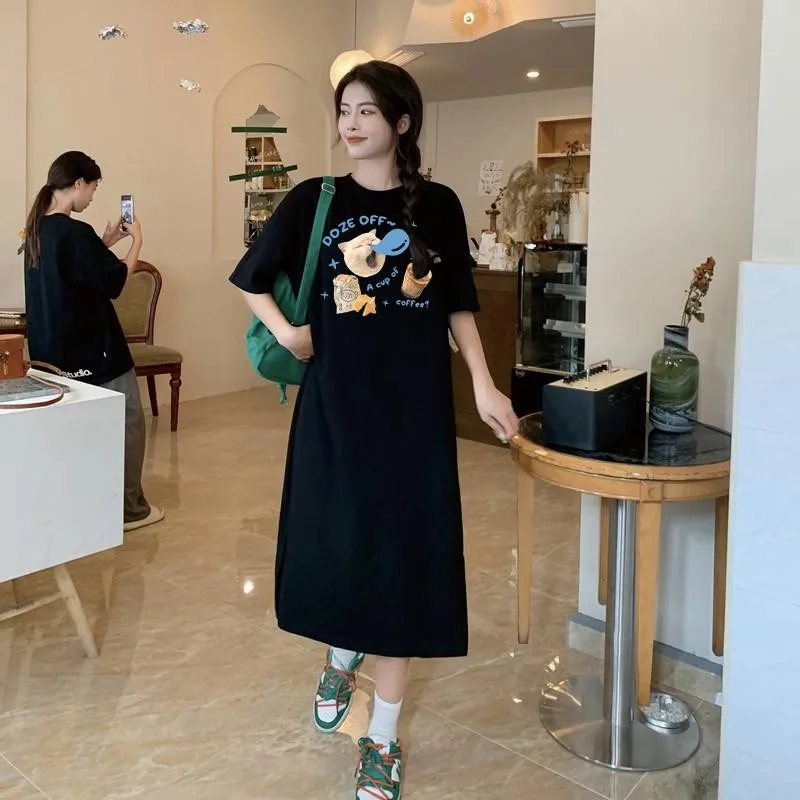 Детское и милое женское летнее осеннее платье с короткими рукавами кофейным