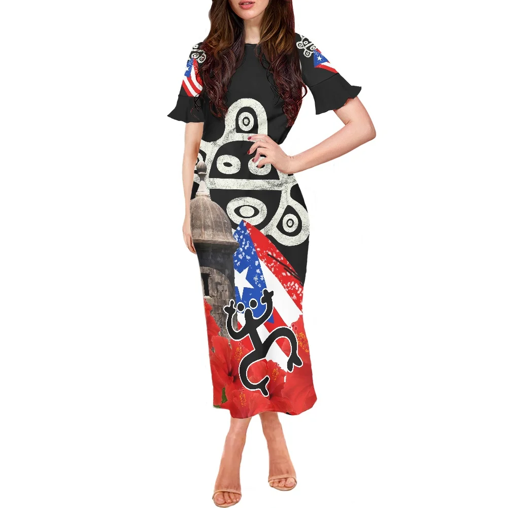 

Женское облегающее Платье макси с забавным принтом, полинезийское племя, платья с коротким рукавом и круглым вырезом, женское Повседневное ...