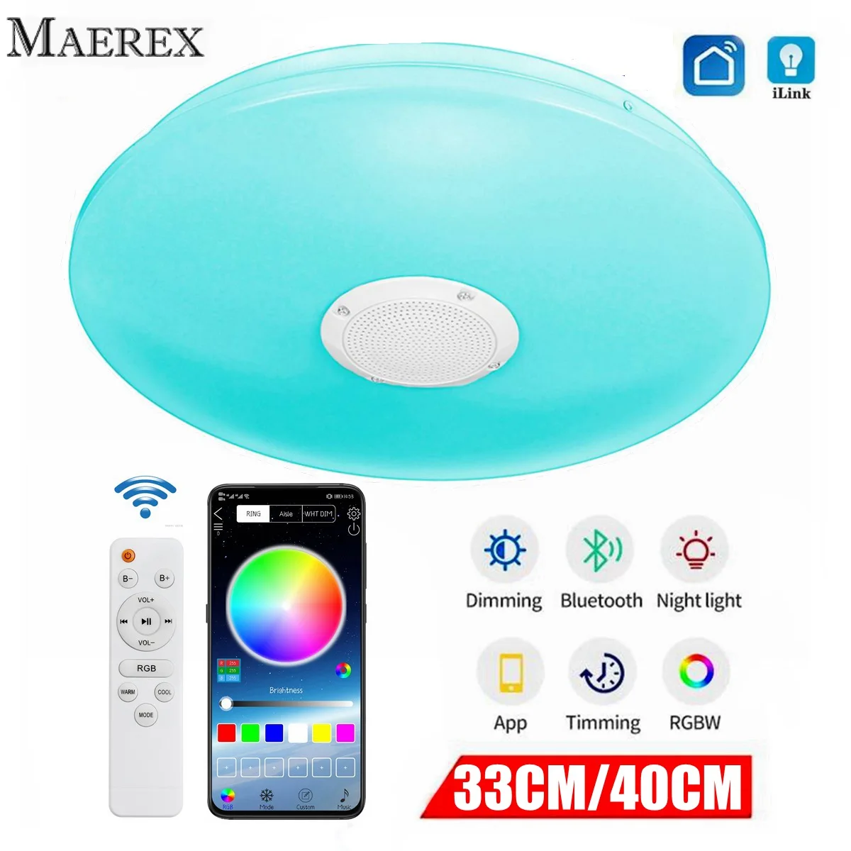 

72W LED Dimmable Ceiling Light with APP Control + Remote Controller Bluetooth Speaker Music 220V Modern IR Control Home Lighting