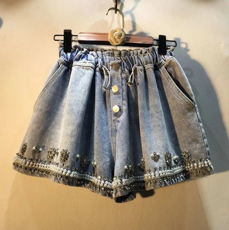 

Casual Fashion Women's Denim Shorts New Elastic High Waist Straight Solid Color Streetwear pants Female Summer 2022