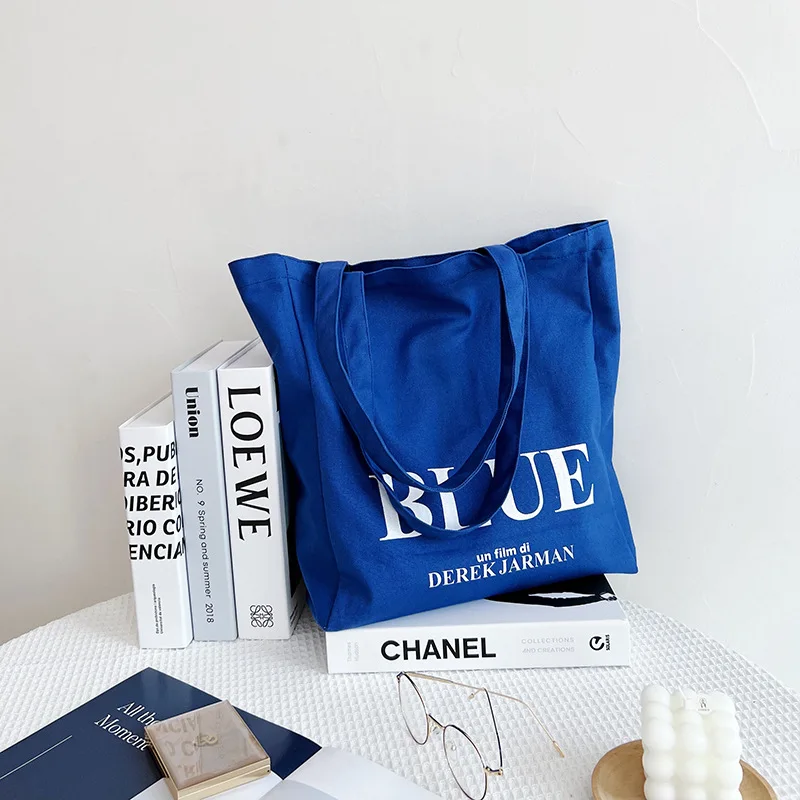

New Large-Capacity Brand Klein Blue Letter Printed Versatile College Style High-Quality Texture Women Shoulder Tote Handbag