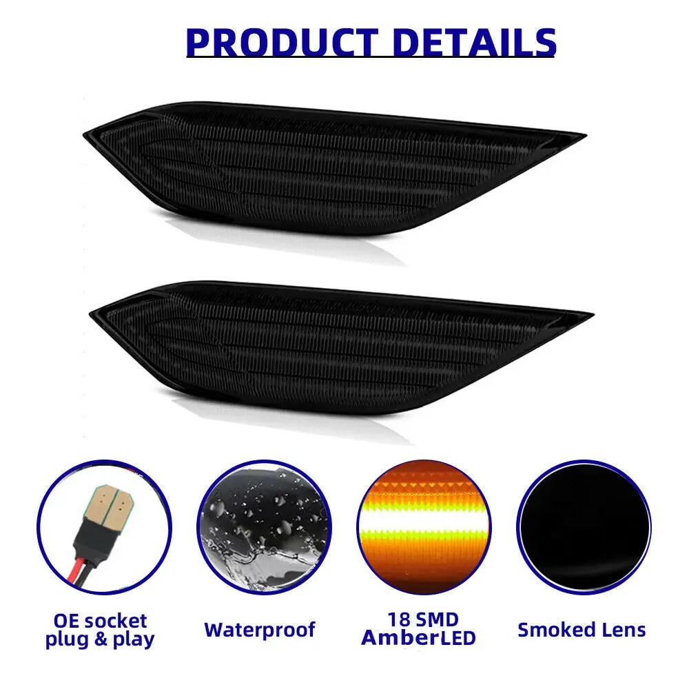 

2pcs Smoked LED Front Bumper Side Marker Lights For Porsche 958 Cayenne 2011-2014 95863107200 Side Marker Lamp