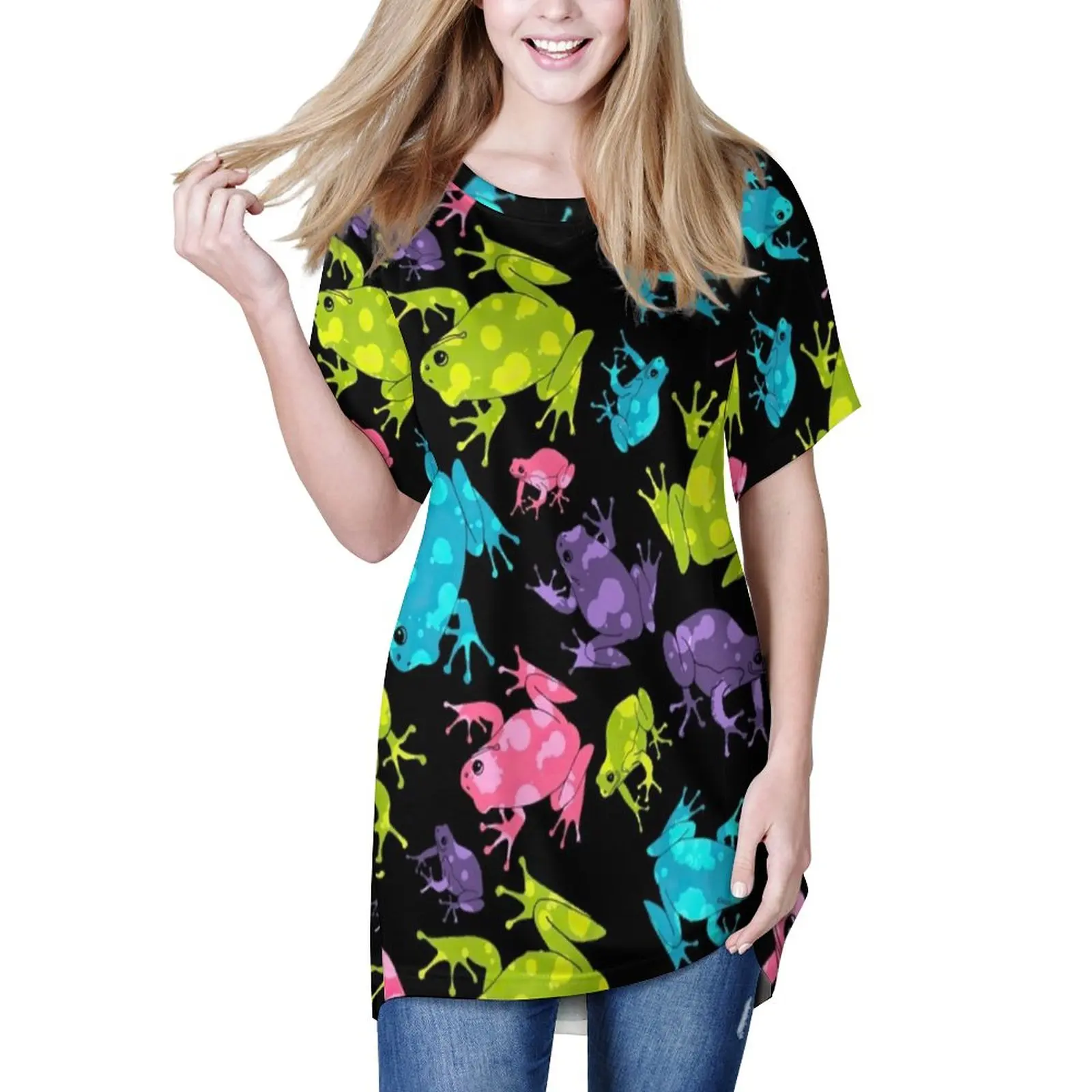 

Свободные футболки Splash Frog, Классическая футболка с разноцветным принтом животных, футболка большого размера с коротким рукавом в стиле рет...