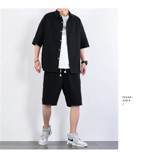 2022 Mens Sportwear Set Solid Short Sleeve Shirts Shorts Men Tracksuit Suit Casual Male Brand CLothing Streetwear Men Sweatsuit