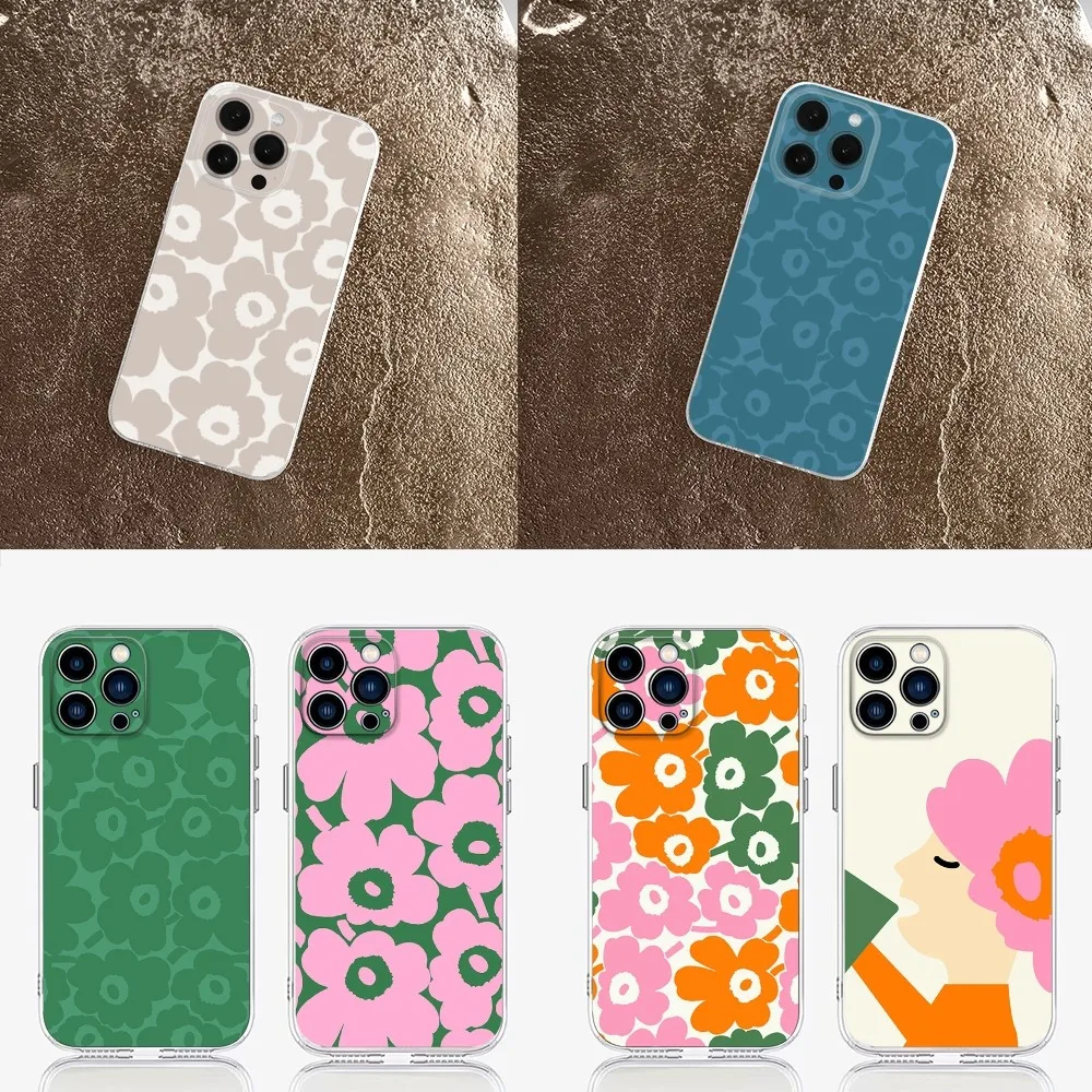 Flower U-Unikko Phone Case For IPhone 16 15 14 13 11 12 Pro Max Mini X XR XS 7 8 Plus SE Clear Shockproof Soft Cover
