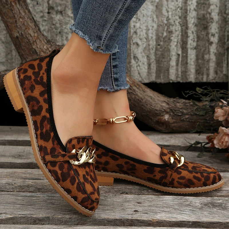 Spring Leopard Print Fashion Ladies Flat Heel Women Shallow Party Shoes Soft Soled  Loafers Mary Jane Large Size 43