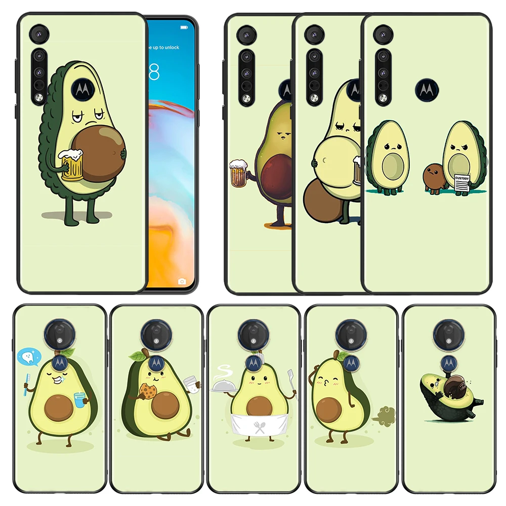 

Cartoon Funny Avocado Pattern for Motorola G9 E7 G G8 E6 Plus Play Power Lite Edge 5G One Fusion Hyper Stylus Black Phone Case