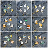 cartoon animals collection enamel pin sets cute polar bear duck banana animal brooches badges lapel jewelry wholesale for kid