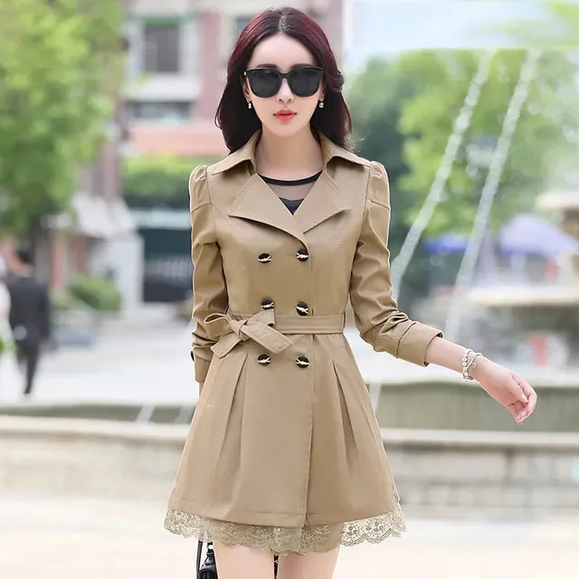 

Women's Coat Double-Breasted Windbreaker Lace Jacket 2022 Autumn Long Sleeve Casual Windbreaker Basic Jackets Outerwear