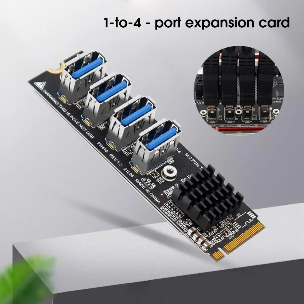 

Heat Sink Useful M.2 M KEY PCI-E to 4 PCI-E X1 Adapter Card Wear-resistant PCI-E Adapter Card Easy Installation for GPU