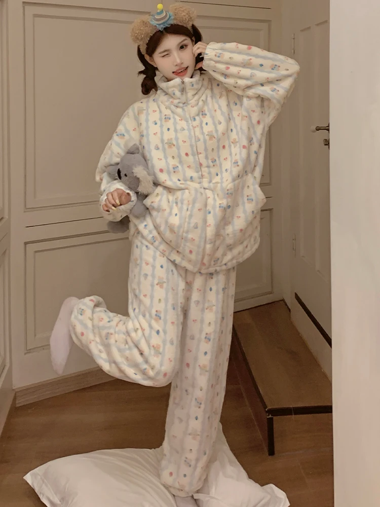 Coral Fleece Pajamas for Women Winter Fleece-lined Thickened 2024 New Flannel Autumn and Warm Homewear