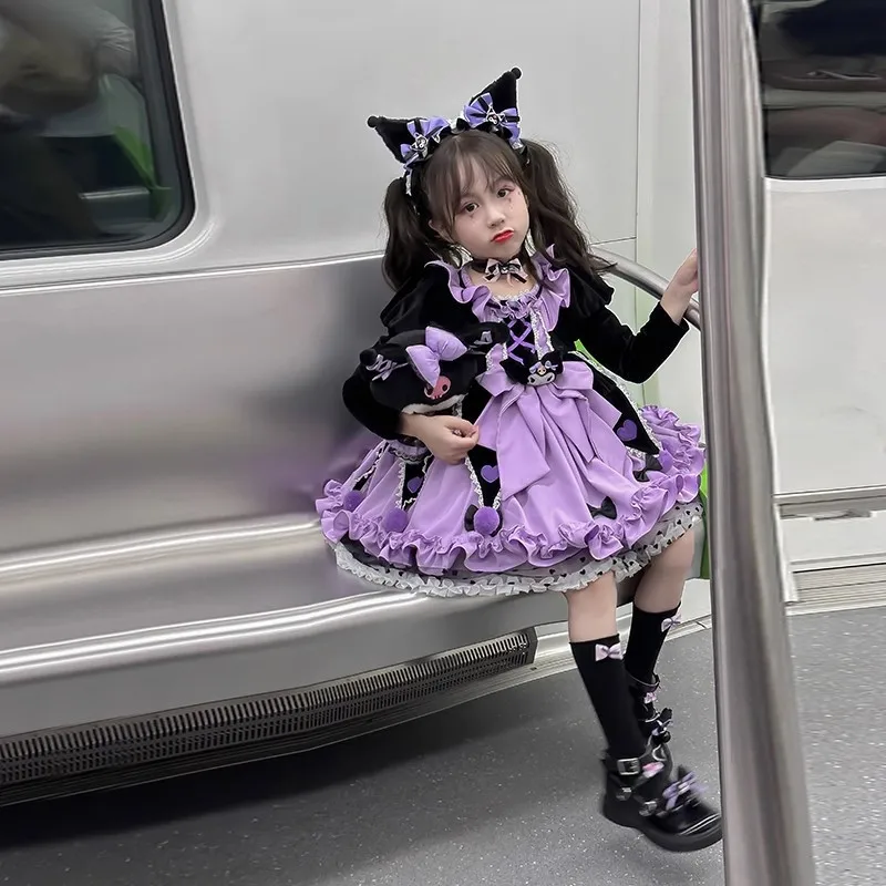 

Наряд горничной Sanrioed для девочек, аниме Kuromi Y2K, платье принцессы Лолиты, милое детское платье на Хэллоуин, костюм для косплея, рождественские подарки