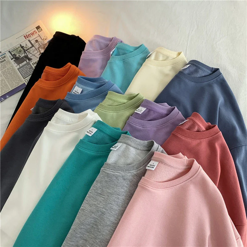 DIMI Girls Casual Harajuku Pullovers Korean New Women Basic O Neck Sweatshirt Spring Oversized Solid 12 Colors Hoodies